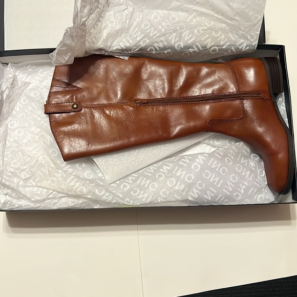 Inc women’s brown elastic goring pull tab at sides cushioned studded fawne round - Picture 3 of 6